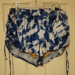 2pc-Cacique Blue and White Top and Tie-Dye Athletic Shorts with Side Drawstrings